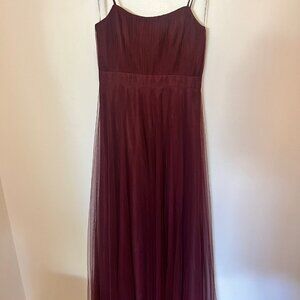Monique Lhuillier Floor length Tulle Bridesmaid Dress in Burgundy/Wine